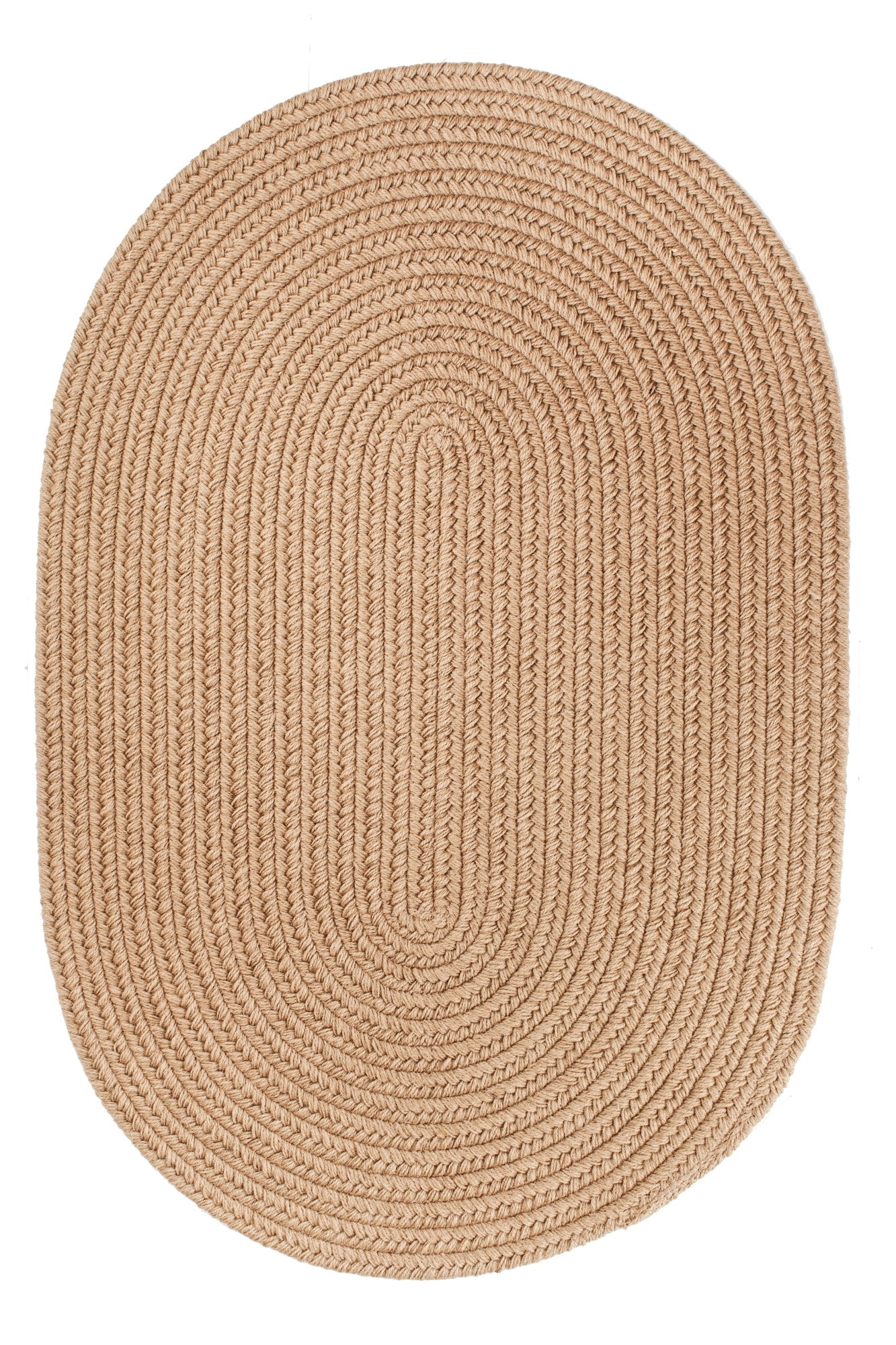 Beige Wool Rug Solid Braided Textured 3 Feet by 5 Feet Oval Thick Casual Carpet