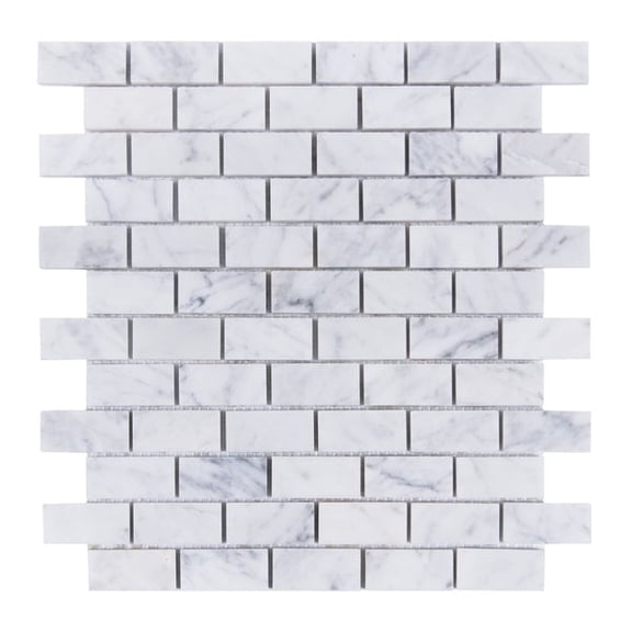 Carrara White 12-in x 11-in Polished Brick Marble Mosaic Floor and Wall Tile( 4.58 sq. ft. /Box )