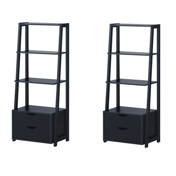 Topbuy Set of 2 Ladder Bookcase 4-Tier Storage Bookshelf with Drawers