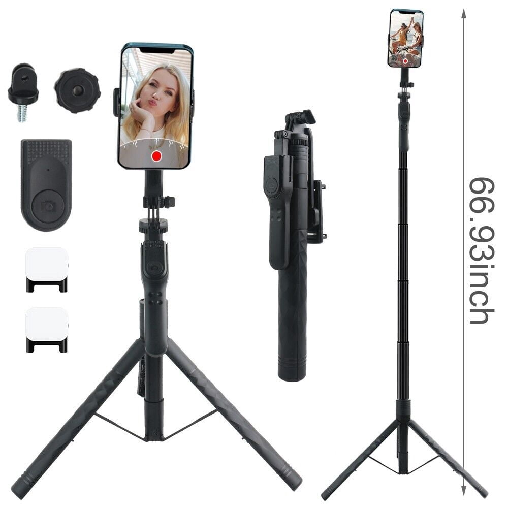 EROCK 68" Wireless Remote Selfie Stick Tripod Cell Phone Camera Stand With Fill Lights