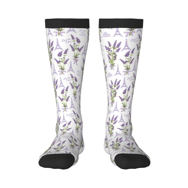 Fotbe Lavender Flowers Calcetas Divertidas Estampadas para Hombre y Mujer, Calcetas de Algodón hasta la Rodilla para Caminar, Correr, Enfermería y Embarazo