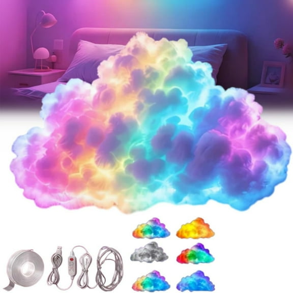 DIY USB-Powered Thundercloud LED Light Decor, LED Cloud Light with Music Rhythm, DIY 3D Cloud Led Lights for Ceiling, with Multicolor Color-Changing, Easy to Install, for Bedroom, Gaming