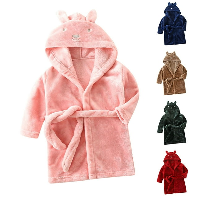 Boys Fleece Robe Girls Hooded Bathrobe Toddler Sleepwear Dressing Gown Gift Soft Fuzzy Robe for Kids 6M-11Y Navy