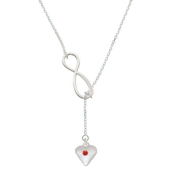 Delight Jewelry Silvertone Large July - Red Crystal Heart Silver tone Elegant Infinity Lariat Necklace