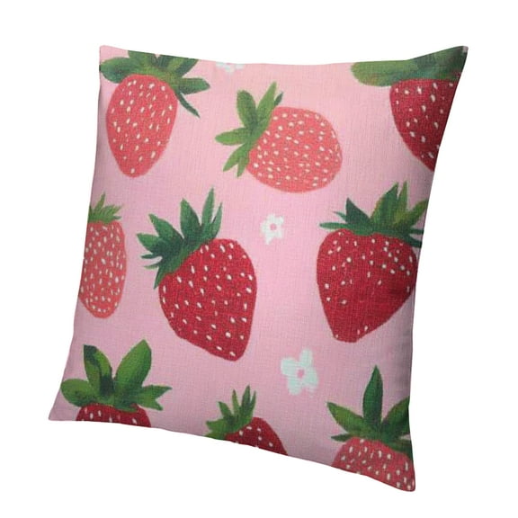 Autua Cute Strawberry Pillow Covers Pink Fruit Strawberry Throw Pillow Cover Watercolor Flowers Floral Square Pillowcase Cushion Cases for Home Couch Bed Sofa 12x12in