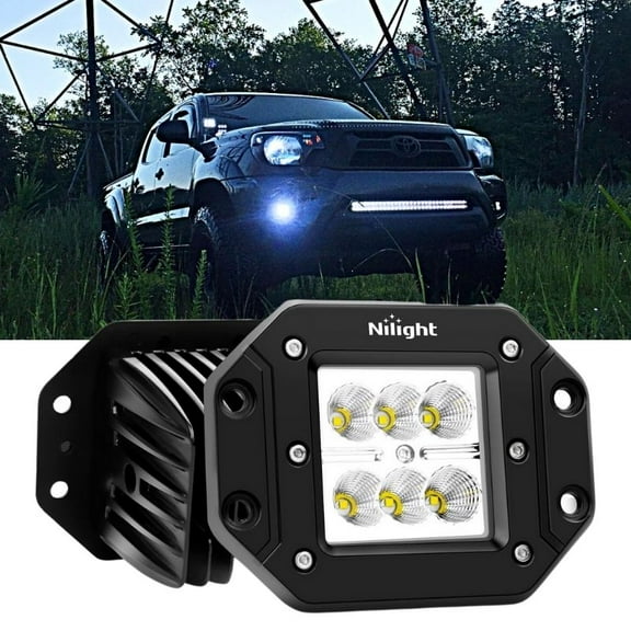 2Pcs 7 Inch Duble Row LED Light Bar 18W Super Bright Flood Flush Mount LED Work Pods Off Road LED Driving Boat Waterproof Bumper SUV ATV Truck