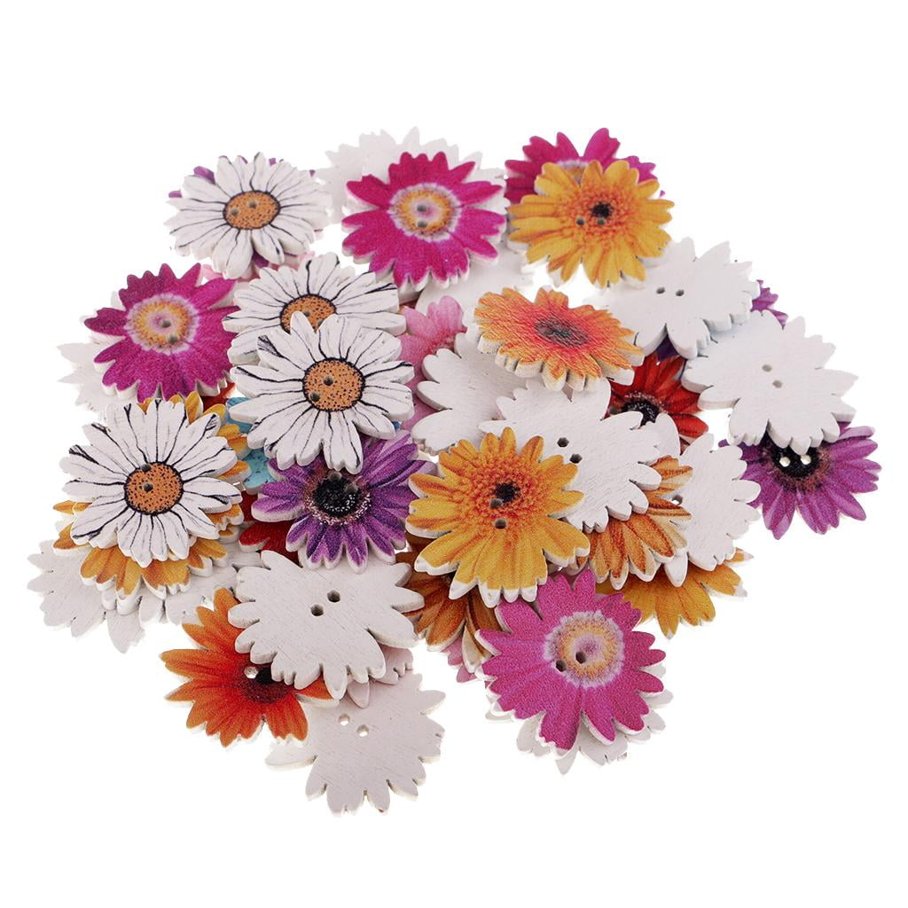 BLESIYA 5x1 pack Assorted Shape Wooden Buttons flatback beads Craft 25mm flower