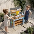 thumbnail image 3 of Ktaxon Outdoor Wooden Mud Kitchen for Kids, Play Kitchen with Side Planter Box, Stove Top, Faucet, Sink, Storage Shelves, Hanging Bucket, Garden Playset for Boys Girls 3+, 3 of 17