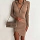 thumbnail image 3 of Vestido De Señora, Cierre De Cremallera, Vestido De Otoño Delgado, Manga Larga, Cuello En V Para Mujer Para Vacaciones, 3 of 6