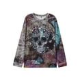 thumbnail image 4 of Plus Size Halloween Sudadera, Sudadera De Manga Larga Con Cuello Redondo Y Estampado De Calavera Para Mujer Con Ligero Estiramiento, 4 of 4