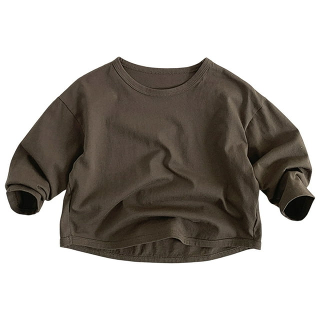 Unisex Baby Basic Crew Neck Long Sleeve T-Shirts, Solid Casual Layering Tops for Toddlers, Spring & Fall