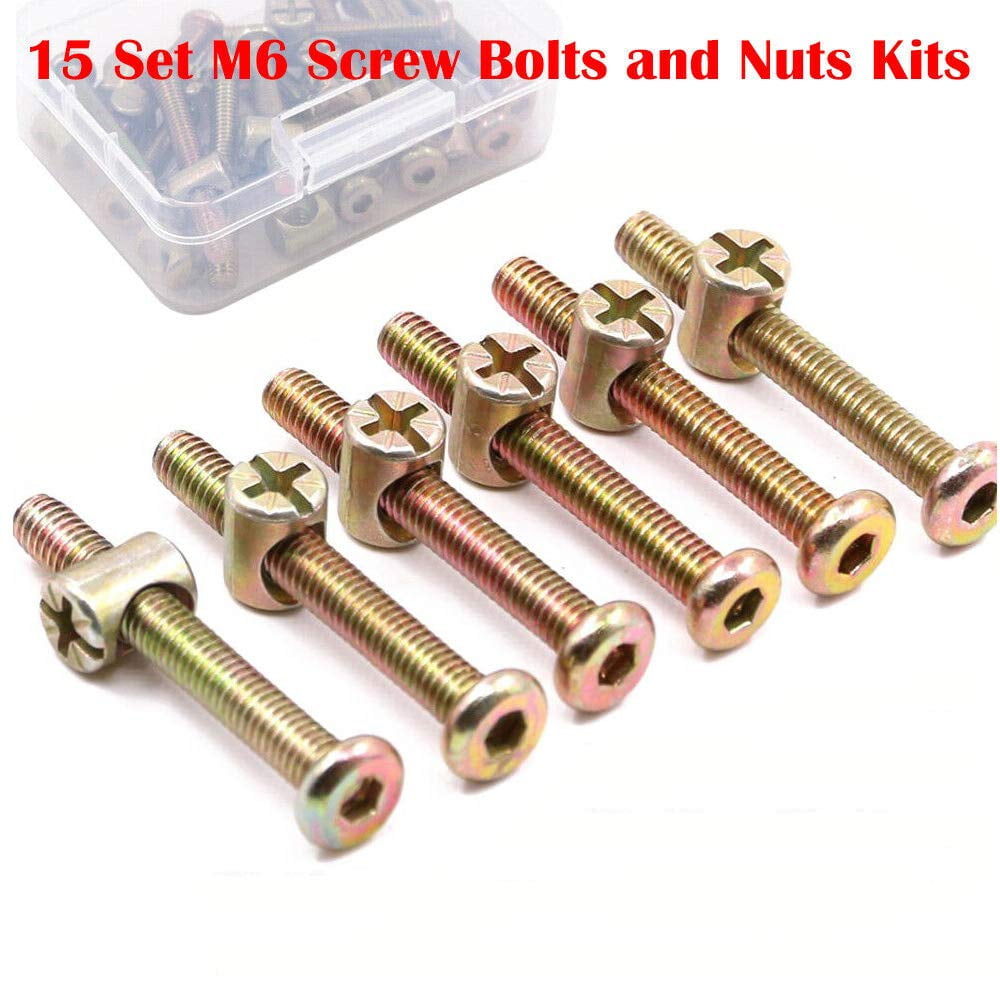 M6 6mm 50mm Long Threaded Furniture Connector Bolts For Bunk Beds Cots Cabinets 