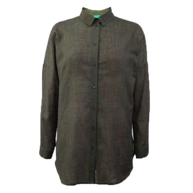 Ropa de Playa Ocean Pacific para Mujer Camisera Manga Larga Oversize con Corte en Costados, Tipo Lino Verde Talla EG