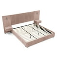 thumbnail image 3 of Aukfa King Upholstered Bed Frame with LED Lights and Nightstands, Chenille Platform Bed with Oversized Wingback Design, Pink, 3 of 8