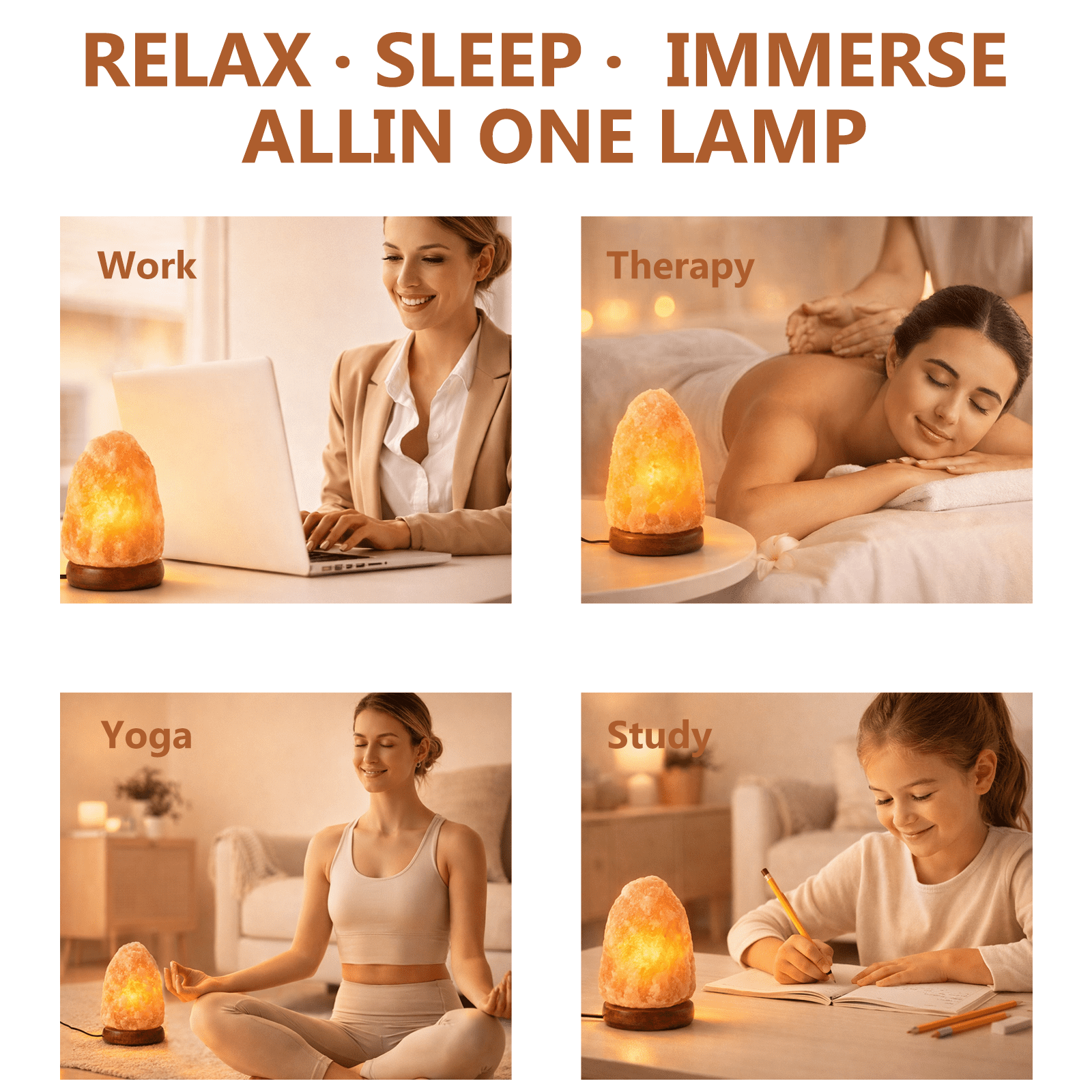 Himalayan Salt Lamp with Wood Base, Plug-in, Light Bulb Included, 7 Colors, for Relax/Sleep
