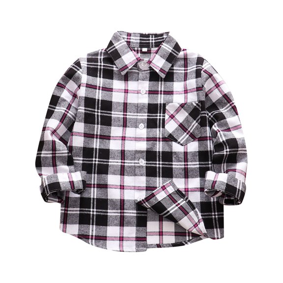 Curuila Kids Toddler Boys Shirts Long Sleeve Plaid Print Lapel Button Down Shirts For Boys Loose Fit Comfortable Tops Grey Size 18-24 Months