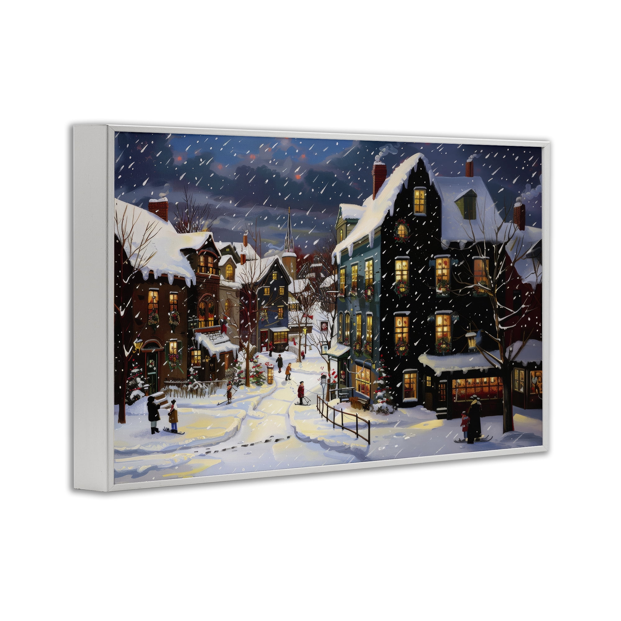 Stupell Industries Frozen Urban Charm Town & City Painting White Framed Art Prints Wall Art, 18 x 12
