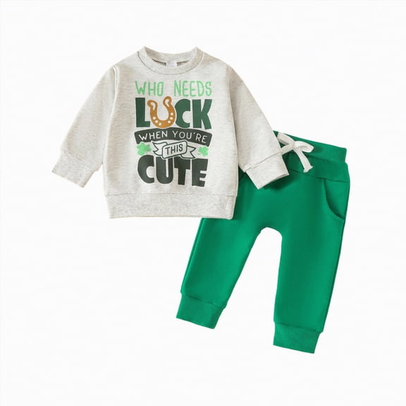 Towmus Toddler Baby St. Patrick's Day Outfit Boy Girl Casual Patch Crew Sweatshirt and Pants Set Halloween Fall Baby Clothes