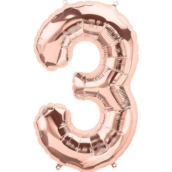 34 inch Number 3 - Northstar - Rose Gold Foil Mylar Balloon - Party Supplies Decorations