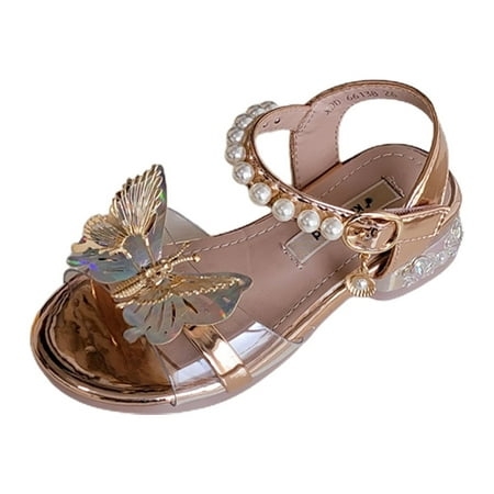 

nsendm Female Sandal Little Kid Wedge Sandals for Girls Shoes Wedding Party Open Toe Butterfly Sandals for Toddler To Big Kids Kids Slide Shoes Pink 13.5