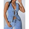 thumbnail image 3 of Women's Tie Front Deep V Neck Denim Vest, 3 of 5