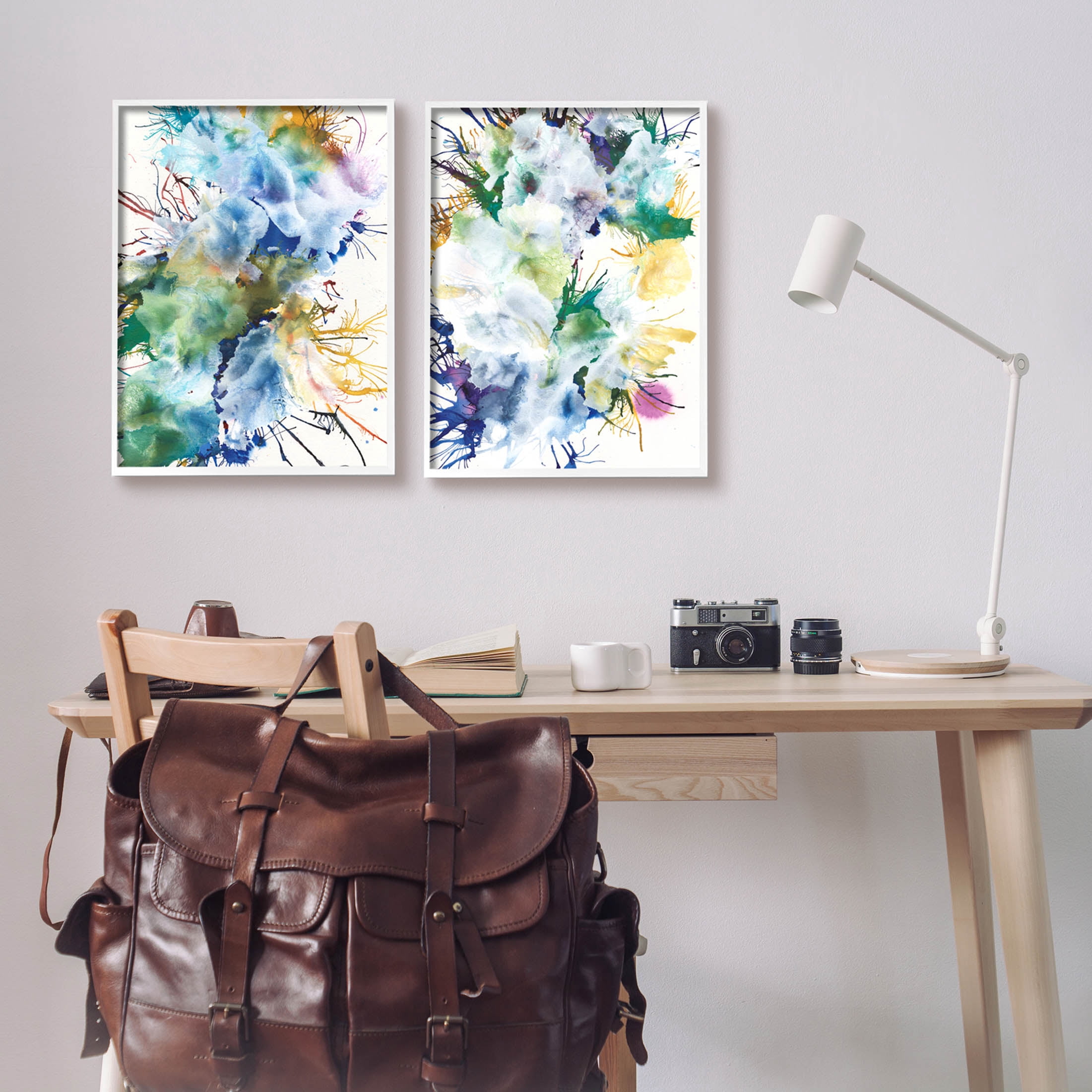 Stupell Industries Modern Urban Rainbow Splatter Graphic Art White Framed Art Print Wall Art, Set of 2, Design by Jodi Fuchs