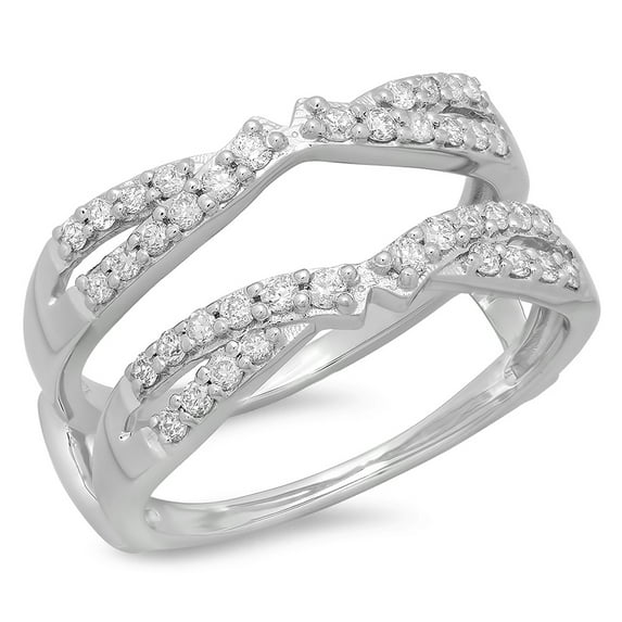 Dazzlingrock Collection 0.50 Carat (ctw) 14K Round Diamond Ladies Wedding Swirl Double Guard Ring 1/2 CT, White Gold, Size 6