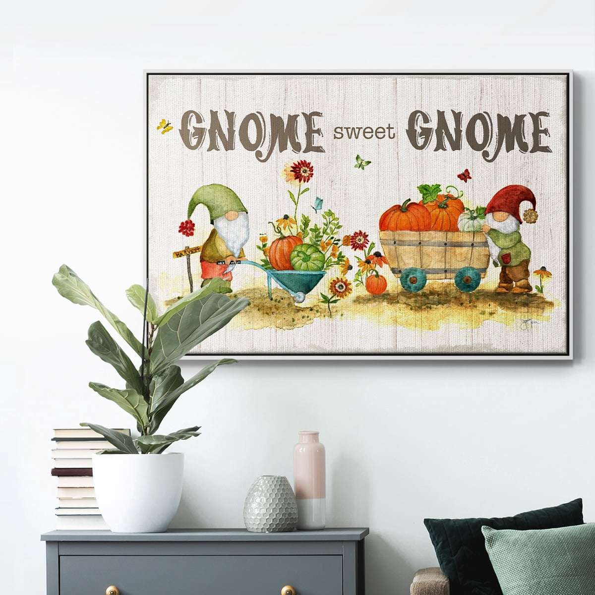 Gnome Sweet Gnome - Framed Gallery Wrapped Holiday Canvas - 25 x 37 - White Frame
