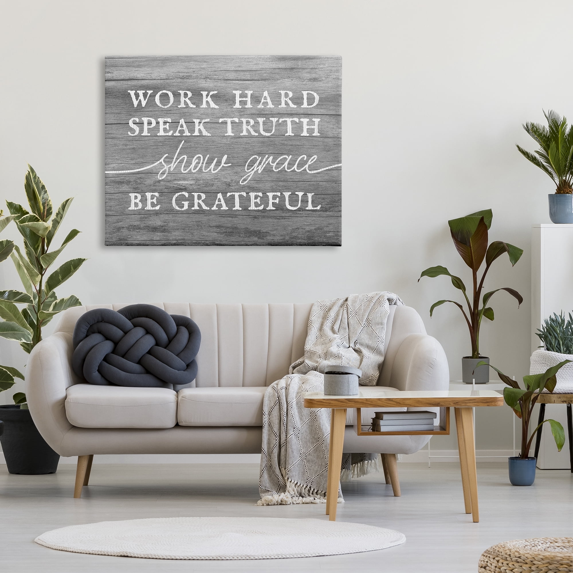 Stupell Industries Be Grateful Rustic Grain Pattern Motivational Phrase Graphic Art Gallery Wrapped Canvas Print Wall Art, Design by Daphne Polselli