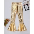 thumbnail image 5 of Xnihocha Kids Girls Boys Dance Trousers Pants Shiny Metallic Flared Pants Ruffle Bell Bottom Streetwear Gold 12, 5 of 7
