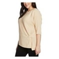 thumbnail image 2 of VINCE CAMUTO Womens Beige Textured Twist Front Asymmetrical Hem Ribbed Unlined Dolman Sleeve Boat Neck Top Plus 1X, 2 of 2
