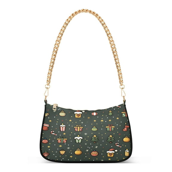 Ryvnso Christmas Accessories Womens Chain Shoulder Bag Tote Handbags Clutch Hobo Purse with Zipper for Travel