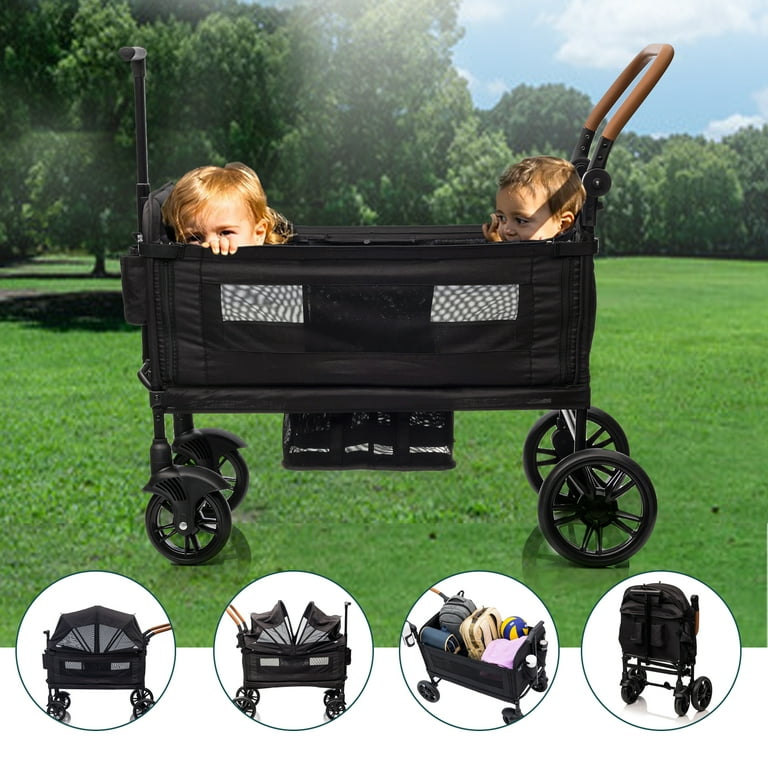Lightweight Folding Wagon Stroller for 2 Kids Adjustable Handle Canopy Tray Table Cup Holder Walmart