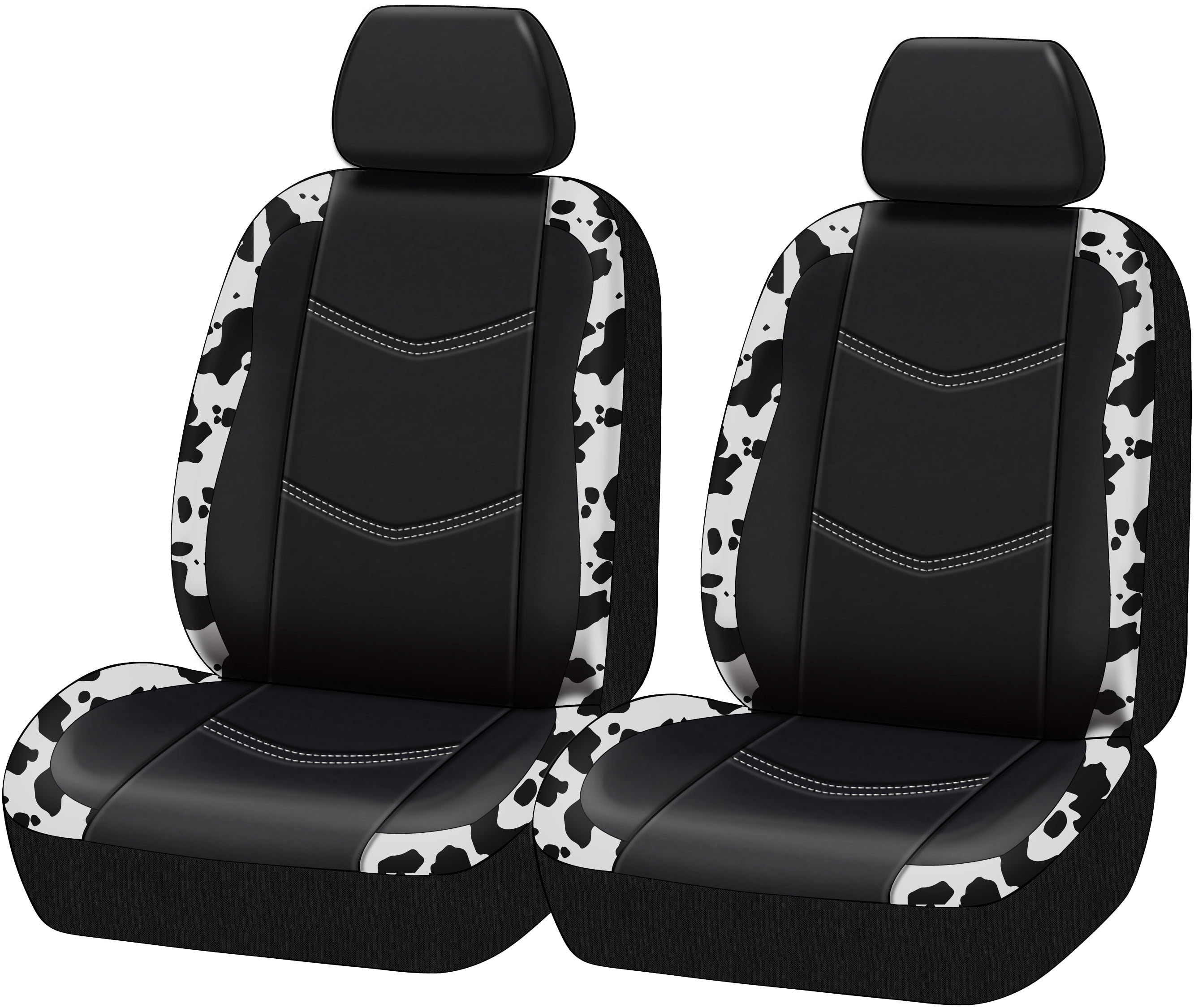 Auto Drive Black,White Cow Faux Leather Car Seat and Headrest Cover, Set of 2, HP211126