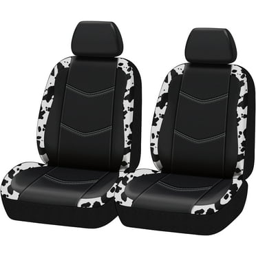 Auto Drive Universal Fit Black,White Cow Faux Leather Car Seat and Headrest Cover, Set of 2