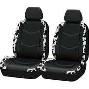 Auto Drive Universal Fit Black,White Cow Faux Leather Car Seat and Headrest Cover, Set of 2