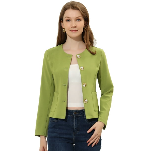 Chaqueta De Mujer Con Botones Cortos Y Ligeros Vintage De Otoño Con Bolsillos Verde XL