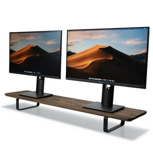 LifeSpan Fitness Handcrafted Solid Walnut Dual Monitor Stand Riser for 2 Monitors, Multi- Purpose Desktop Organizer Riser for Computer, Laptop, Printer, TV