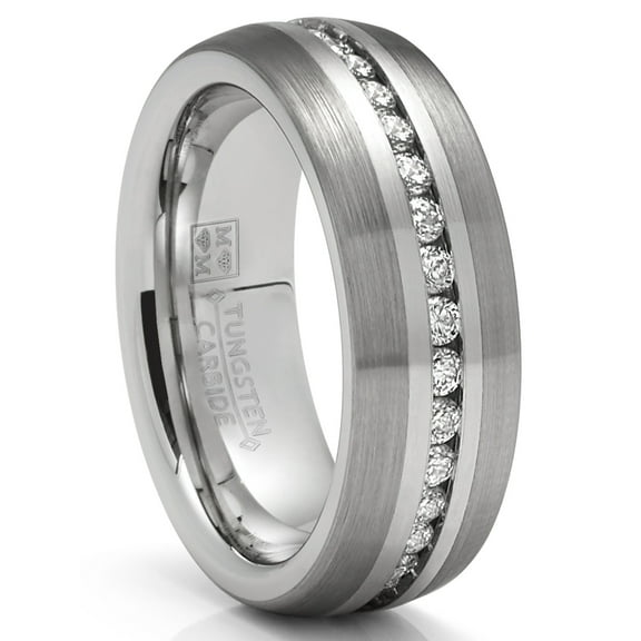 Metal Masters Mens Tungsten Carbide Ring Eternity Wedding Band Dome Brushed Cz 8mm