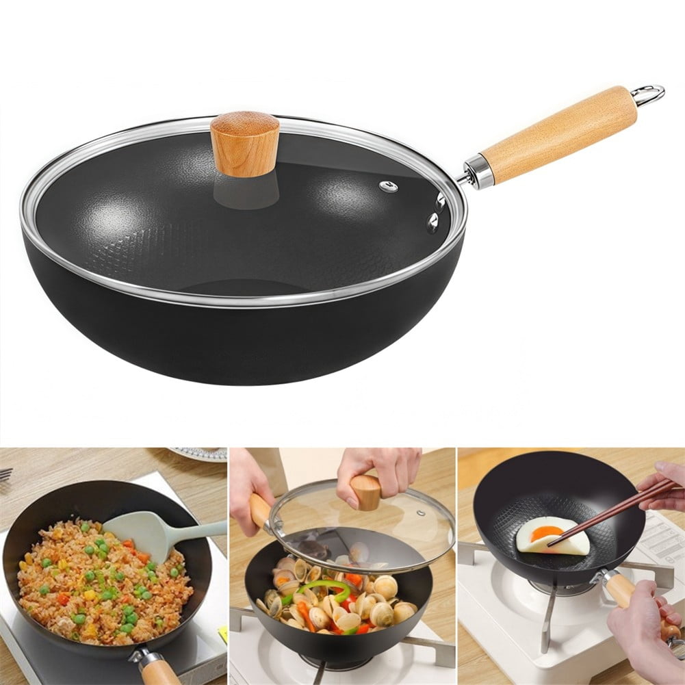Non-stick Frying Pan for Flat Bottom Wok Iron Pots Kitchen Cookware With Glass Cover