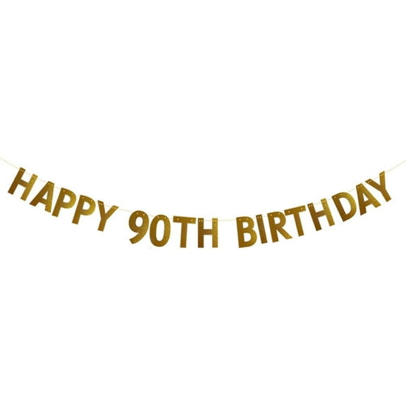 HAPPY 90TH BIRTHDAY Banner,No Assembly Required,90th Birthday Party Decorations Supplies,Gold Glitter Paper Garlands Backdrops, Letters Gold