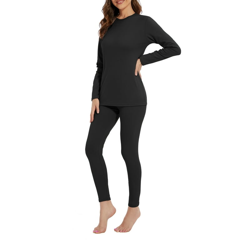 Zando Black Thick Thermal Underwear Sets for Women Two Piece Long Johns Set  Fleece Lined Winter Sports Base Layer Ultra Soft Top Bottom Black M
