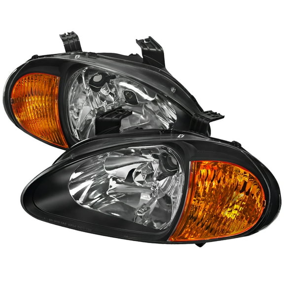 Crystal Clear Headlights w/ Amber Reflector (Black Housing/Clear Lens) Made for and Compatible with 1993-1997 Honda Del Sol