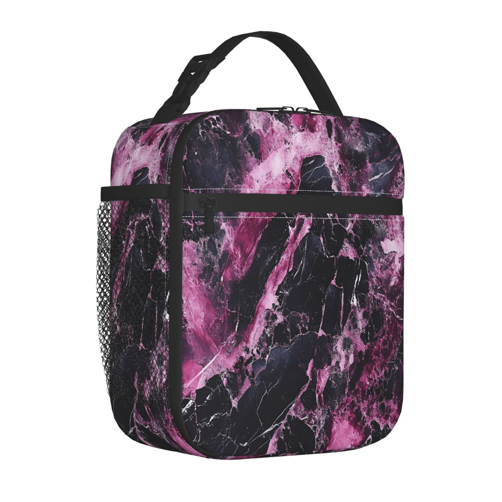Lunch Bag For Women Men Insulated Portable Lunch Box Bento Box Office Picnic Travel Cooler Bag Darkmagenta Marble_2