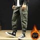 thumbnail image 3 of Pantalones cargo de algodón holgados y casuales con forro polar y pies mágicos para hombre de otoño e invierno de marca de moda para hombres, 3 of 4
