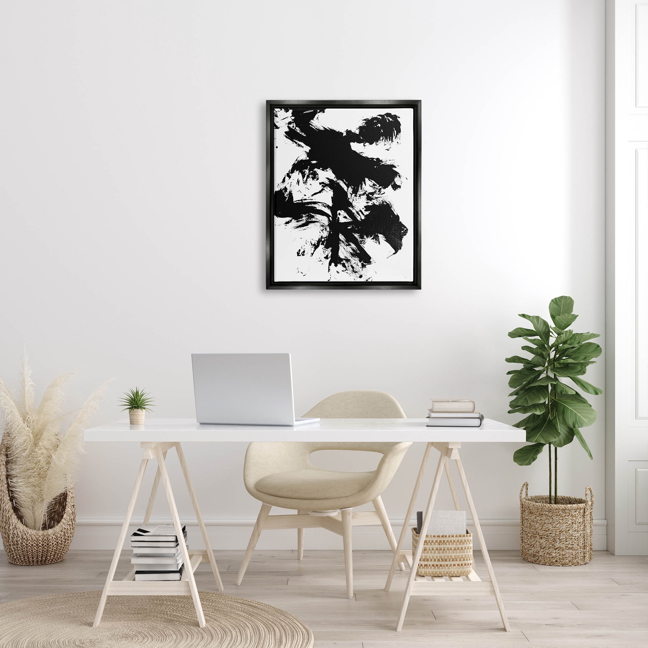 Modern Silhouette Brushed Shape Abstract Graphic Art Jet Black Framed Art Print Wall Art