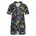 thumbnail image 5 of Feancey Lounge Pjs Sets for Women Mardi Gras Button Down Sleepwear Short Sleeve Shirt and Shorts Soft Pajama Set Carnival Themed Loungewear Multicolor XXL, 5 of 5