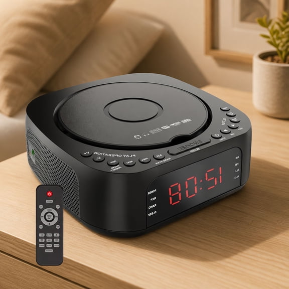 1 Pack Player Alarm Clock with Remote, FM Radio, USB Charging Port, Alarms, Sleep Timer, Backup for Bedroom