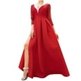 thumbnail image 2 of EGNMCR Robes de Soirée pour Femmes, Robes Formelles pour Femmes, Robes de Cocktail pour Femmes Mode Femmes Col en V Manches Mi-Longues Paillettes Solides Fente Haute Manches Longues Robe de Soirée Longue Robe de Cocktail Femmes Robe, 2 of 8