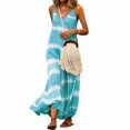 thumbnail image 4 of Robe Maxi à Col en V Vêtements d'Été à Rayures Sans Manches Fille Grande Taille Robe Ample, Vert, m, 4 of 5